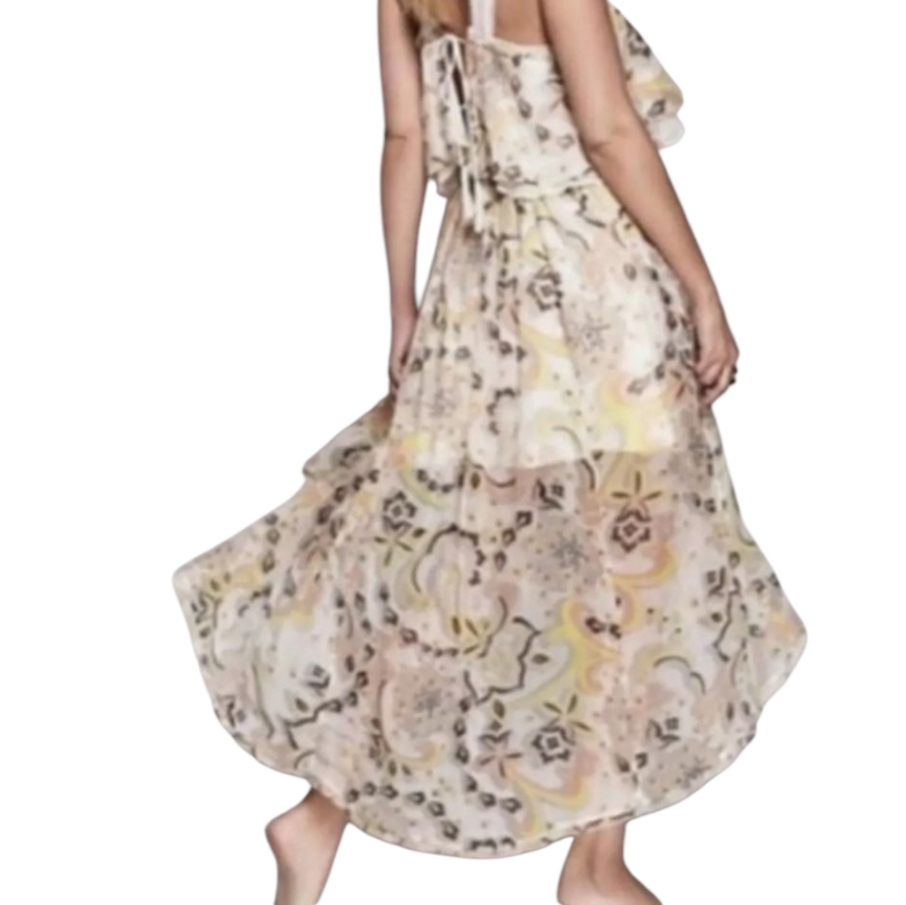 Free People 2 Piece Set Floral Cream Maxi Dress Size Small